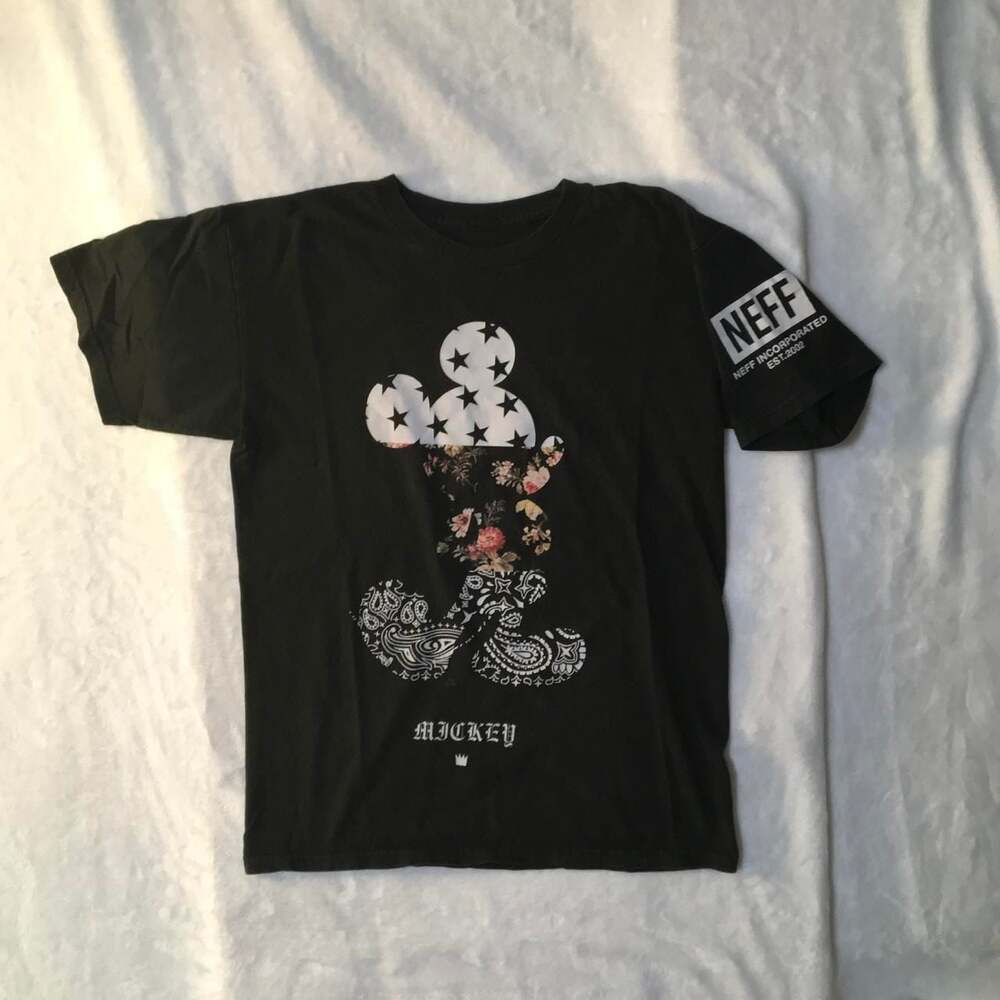 Neff Disney Mickey Mouse Paisley Graphic T-Shirt Black Size S